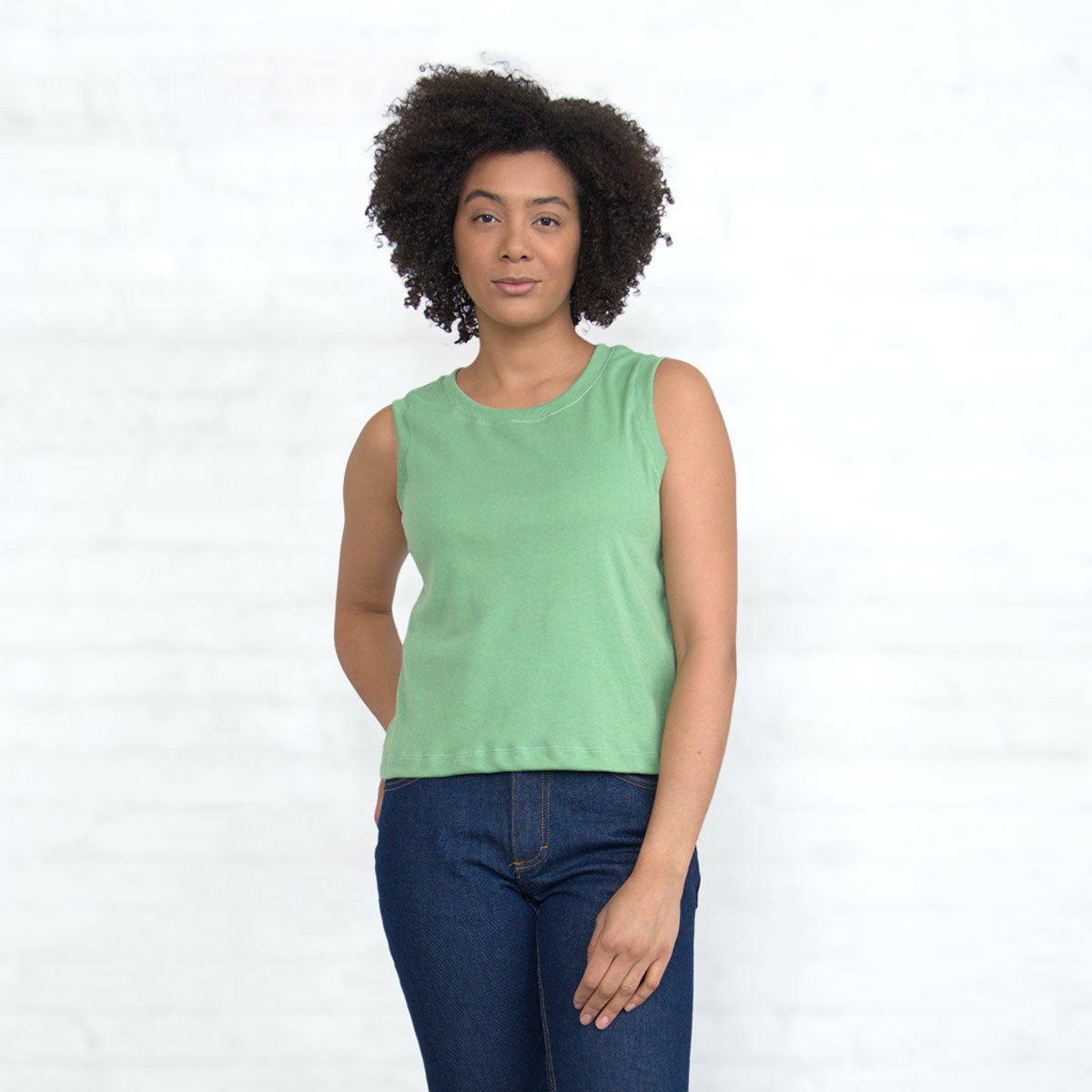 Sleeveless Crop - Jade Cotton